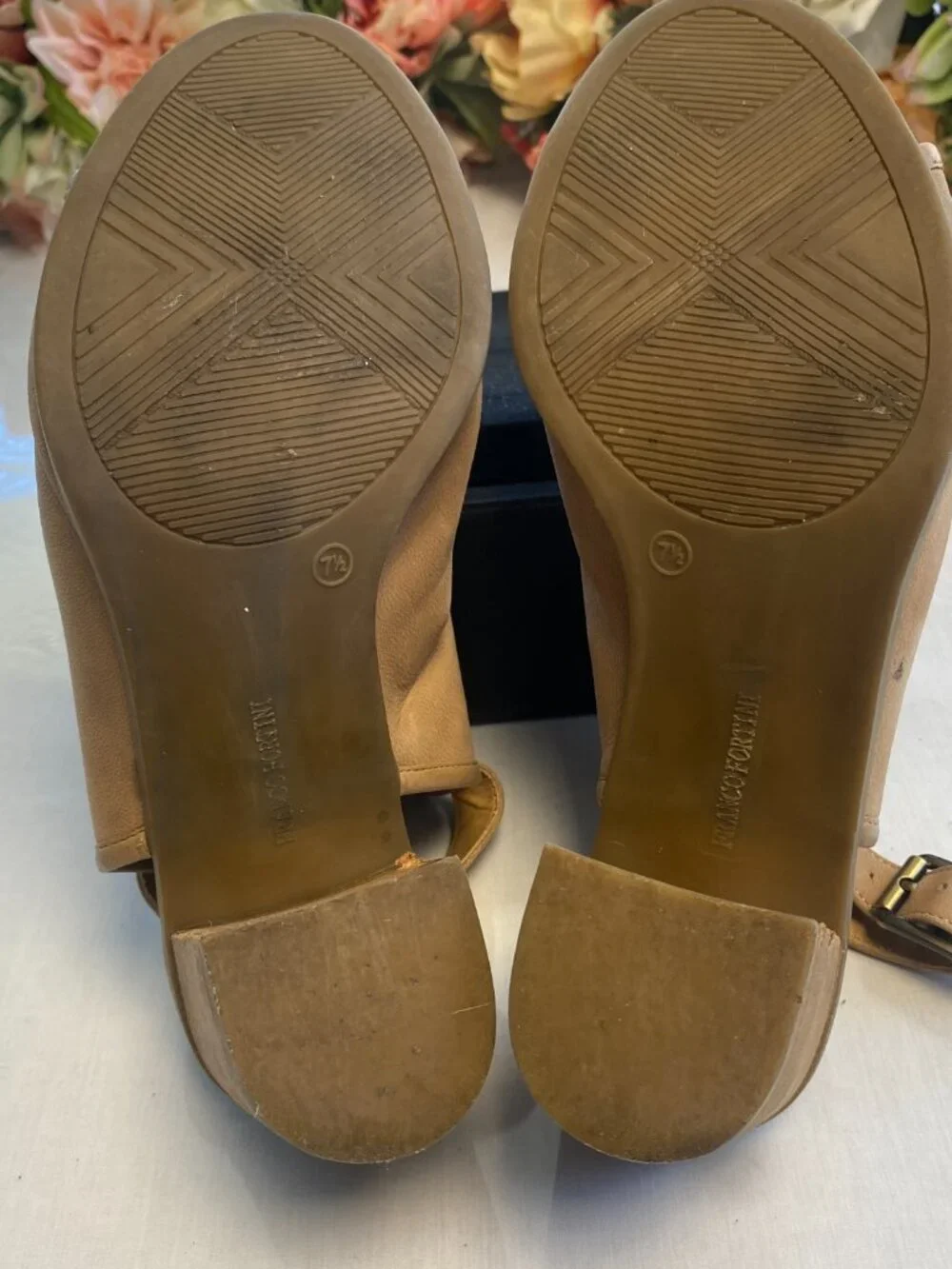 Franco Fortini Aniston Tan Leather Heel Sandals 7.5M
